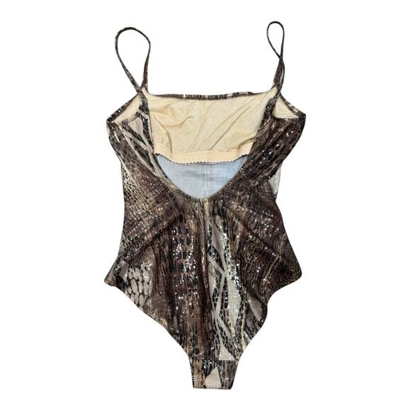 Vintage 90s Gottex Shiny Snakeskin Print One Piece Swimsuit 10 High Cut Low Back - Picture 2 of 8